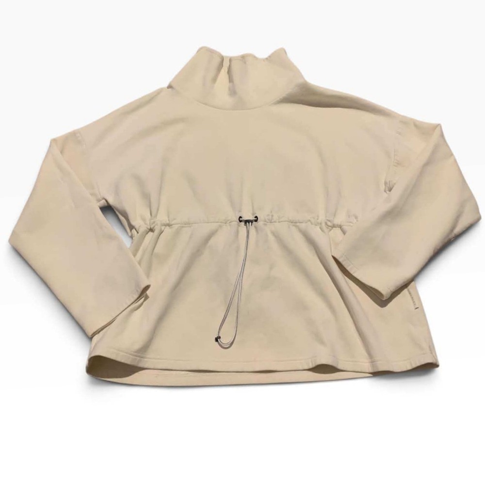 Varley Sweatshirt Women L Cream Cinch Waist Mock Neck Pullover Athleisure